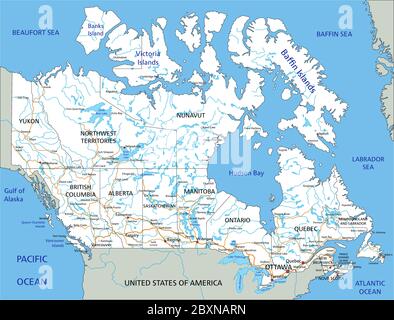 Mappa stradale del Canada con etichettatura. Illustrazione Vettoriale