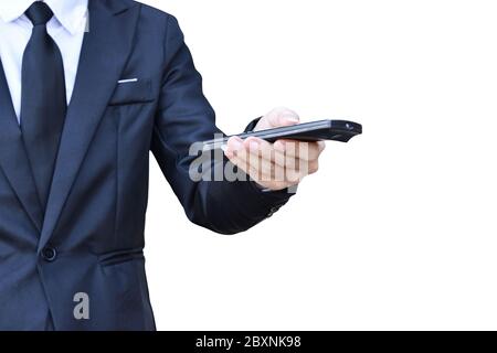 Telecomando nero per uomo d'affari isolato su sfondo bianco. Con tracciato di ritaglio. Foto Stock