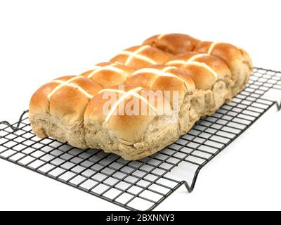 Hot Cross panini isolata contro uno sfondo bianco Foto Stock