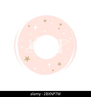 Immagine vettoriale carina del logo dell'icona del pianeta sul cerchio con texture del pennello per evidenziare la storia dei social media Illustrazione Vettoriale