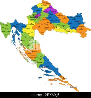 Mappa politica della Croazia colorata con strati chiaramente etichettati e separati. Illustrazione vettoriale. Illustrazione Vettoriale