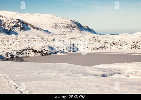 Lo splendido paesaggio in inverno la neve Islanda Foto Stock