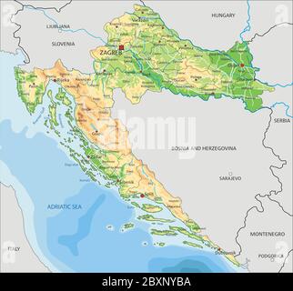 Mappa fisica della Croazia con etichettatura Immagine e Vettoriale - Alamy