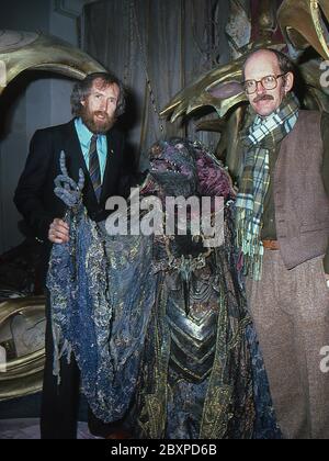 Jim Henson e Frank Oz a Londra 1983 promuovendo la prima del loro film fantasy The Dark Crystal Foto Stock