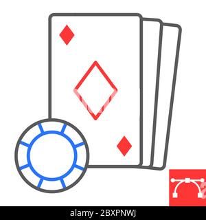 Icona linea colore Casino online, videogiochi e gioco d'azzardo, grafica vettoriale segno poker online, icona lineare tratto modificabile, eps 10. Illustrazione Vettoriale