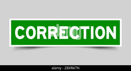 Etichetta adesiva in forma quadrata di colore verde come correzione di parole su sfondo bianco Illustrazione Vettoriale