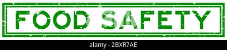 Grunge verde parola di sicurezza alimentare sigillo di gomma stampigliato su sfondo bianco Illustrazione Vettoriale
