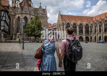 Braunschweig, conosciuta come Brunswick e la "Città di Enrico il Leone" in inglese, situata nel sate bassa Sassonia della Germania nord-centrale, in Europa Foto Stock