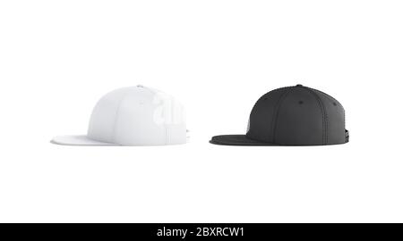 Set mockup nero e bianco jeans snap-back, vista laterale Foto Stock