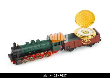 Treno giocattolo con orologio Foto Stock