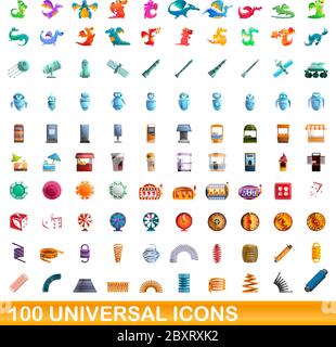 100 universal set di icone. Cartoon illustrazione di 100 icone universali set di vettore isolato su sfondo bianco Illustrazione Vettoriale