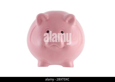 Piggy bank rosa isolato su bianco con percorso di ritaglio Foto Stock