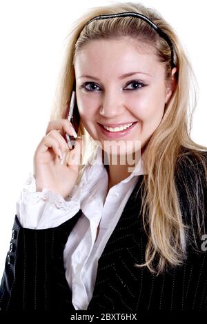 giovane donna che usa il cellulare Foto Stock