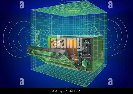 Forno combinato, visualizzazione microonde modello CAD 3d, blueprint. Rendering 3D Foto Stock