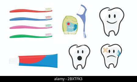 Ventista vettoriale o insieme di icone relative ai denti Illustrazione Vettoriale