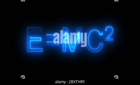 Iscrizione e mc2, generata da computer. Rendering 3d della formula fisica di Albert Einsteins. Sfondo grafico scientifico Foto Stock