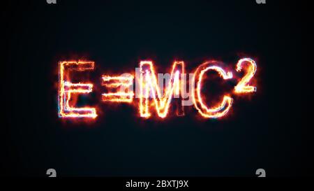 Iscrizione e mc2, generata da computer. Rendering 3d della formula fisica di Albert Einsteins. Sfondo grafico scientifico Foto Stock