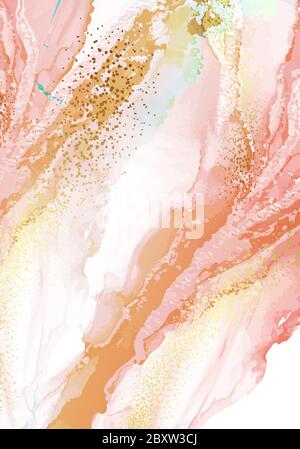 Marmo astratto dinamico forme fluide corallo, ondulato colorato fresco acquerello, sfondo scorrevole. Sfondo vettoriale a gradiente liquido per striscioni, poster, Illustrazione Vettoriale