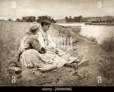 1890 Fotografia di un dipinto dell'artista americano Charles S. Pearce con la didascalia, sulla Banca del Brook. Foto Stock