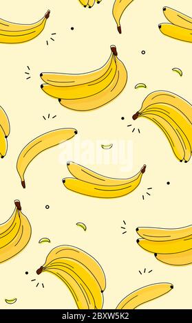 Banana cibo modello senza giunture. Cucina moderna con frutta gialla. Illustrazione Vettoriale
