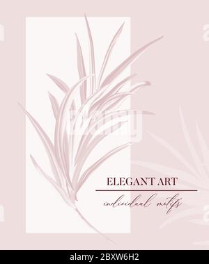 Cerimonia nuziale rosa palma tenero invito, floreale invito grazie, rsvp scheda moderna, poster design: Tropicale palma ramo decorativo art. Vector elegan Illustrazione Vettoriale