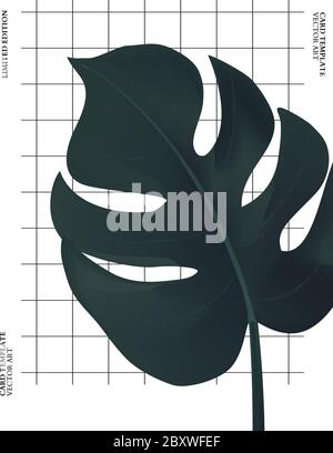 Foglia di Monstera su sfondo di texture plaid, biglietto d'auguri moderno, organizzatore di contrasto tropicale, brochure, volantino esotico estate, paradisiaco modello esotico i Illustrazione Vettoriale