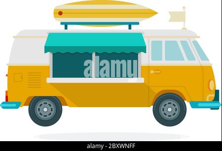 Furgone per vettore di viaggio disegno di materiale piano oggetto isolato su sfondo bianco. Illustrazione Vettoriale
