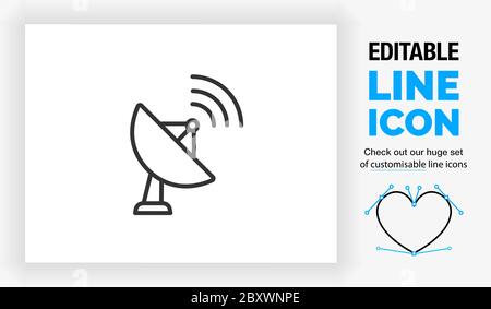 Icona di linea modificabile di una vista laterale della parabola satellitare Illustrazione Vettoriale