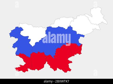 Mappa della Slovenia nei colori della bandiera con divisioni amministrative vuote Foto Stock