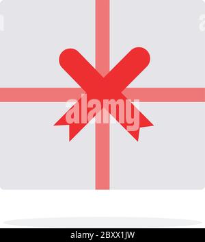 Confezione regalo con nastro rosso vettoriale disegno in materiale piatto oggetto isolato su sfondo bianco. Illustrazione Vettoriale