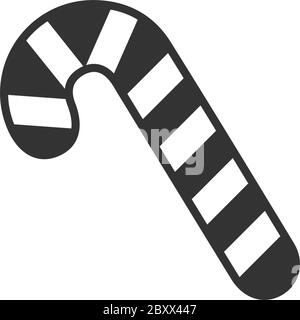 Natale menta piperita caramella canna. Icona nera piatta su sfondo bianco Illustrazione Vettoriale