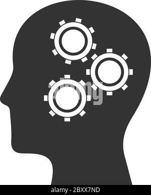 Testa a ingranaggi. Icona nera piatta su sfondo bianco Illustrazione Vettoriale