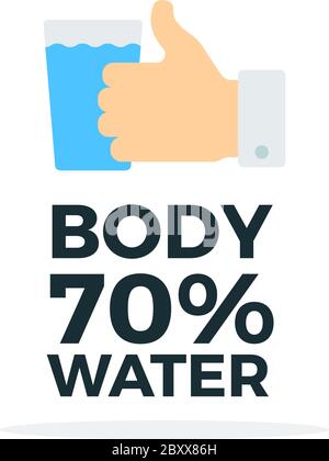 Il corpo è costituito dal settanta percento vettore acqua disegno di materiale piatto oggetto isolato su sfondo bianco. Illustrazione Vettoriale
