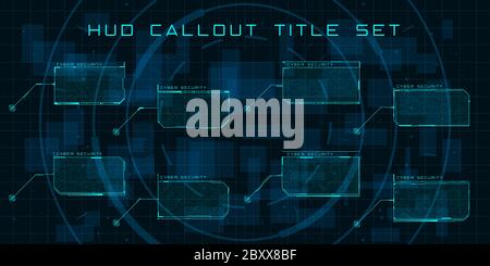 Titoli delle didascalie in stile HUD. Set di interfacce utente futuristiche. Layout digitale moderno del pannello di controllo e menu utente HUD, GUI, UI. Modificabile Illustrazione Vettoriale