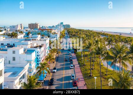 Ocean Drive di fama mondiale a South Beach - Miami Beach. Foto Stock