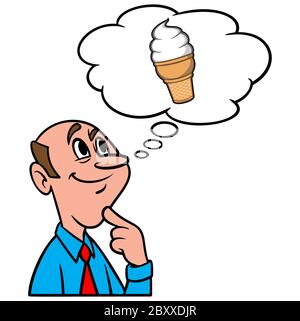 Pensare al gelato- un'illustrazione di una persona che pensa al gelato. Illustrazione Vettoriale