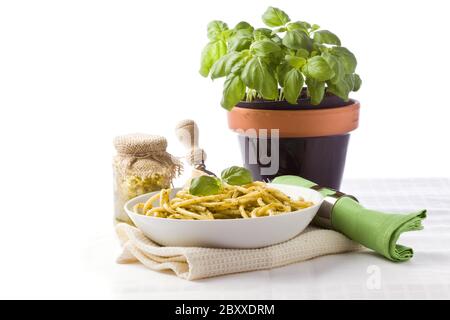 Pasta al pesto Foto Stock