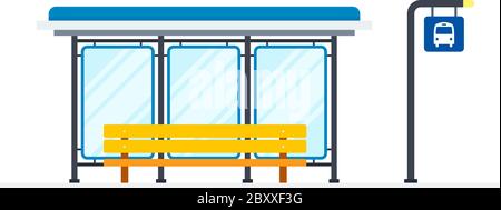 Fermata bus pubblico vettore piano materiale disegno isolato oggetto su sfondo bianco. Illustrazione Vettoriale