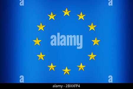 Bandiera dell'Unione europea. Sfondo di design geometrico metallico. Rendering 3D digitale. Foto Stock