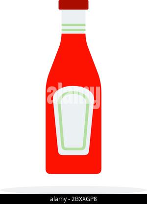 Flacone in vetro con ketchup vettoriale isolato in piano Illustrazione Vettoriale