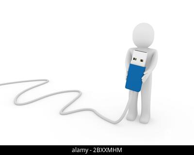 3d uomo umano usb stick blu Foto Stock