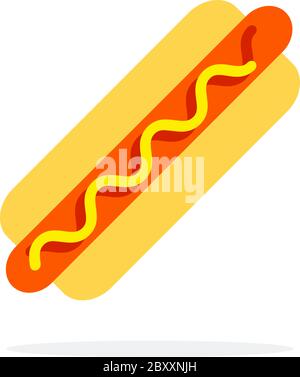 Hot dog con senape e ketchup vista dall'alto vettore piatto isolato Illustrazione Vettoriale