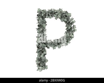 Lettera da dollari. Alfabeto isolato su sfondo bianco. rendering 3d Foto Stock