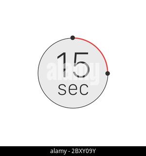 timer, cronometro o icona conto alla rovescia da 15 secondi. Misurazione del tempo. Icona Chronompr. Illustrazione vettoriale stock isolata su sfondo bianco. Illustrazione Vettoriale