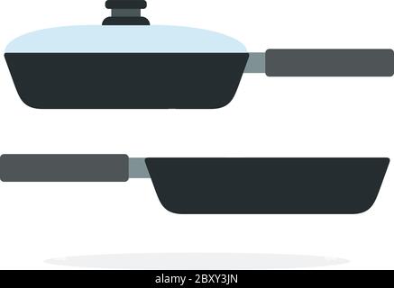 Due padelle per friggere vettoriale piatte isolate Illustrazione Vettoriale