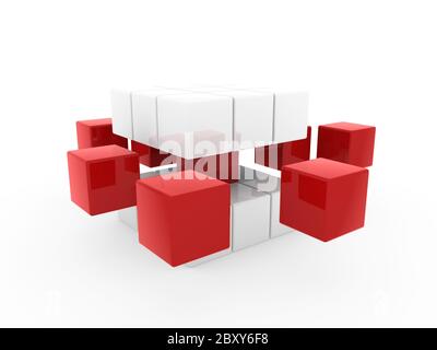Cubo 3d rosso bianco Foto Stock