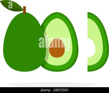 Avocado intero, mezzo avocado e una fetta di avocado Illustrazione Vettoriale