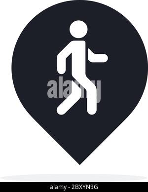 Perno di posizione con l'icona pedonale piatta isolato Illustrazione Vettoriale
