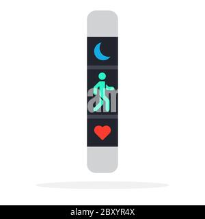 Bracciale grigio fitness con icona vettoriale di monitoraggio dell'attività fisica isolata. Illustrazione Vettoriale