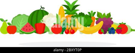 Frutta e verdura per dieta grezza vettore piatto isolato Illustrazione Vettoriale